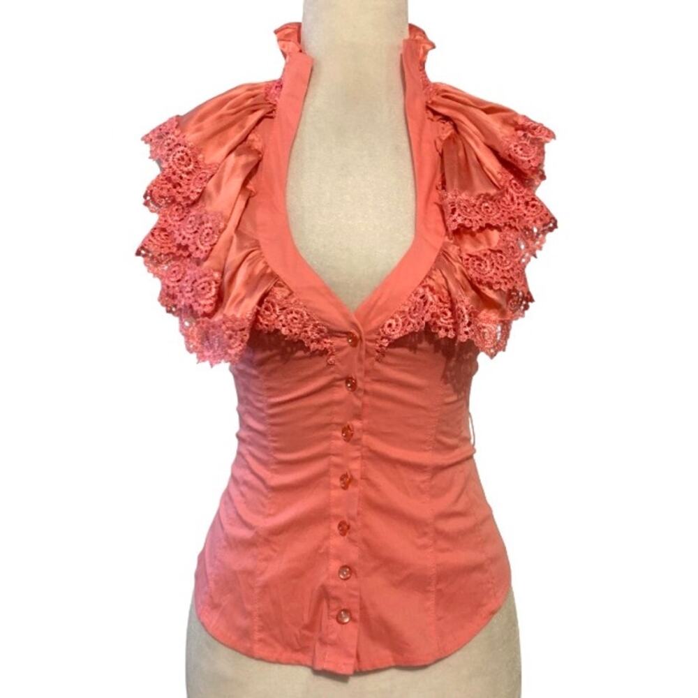 Bebe Y2K Pink Ruffle Halter Top – XXS Preppy 2000s